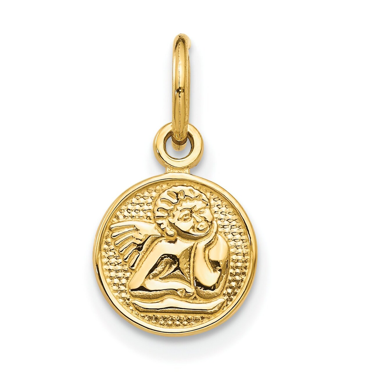 14K Yellow Gold Angel Charm Pendant Religious Jewerly 16mm x 13mm
